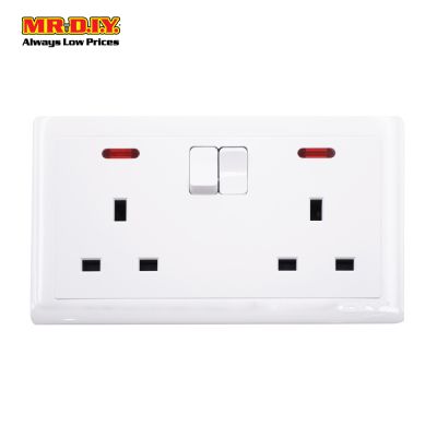 (MR.DIY) White Wall 13A 2 Gang Switch Socket